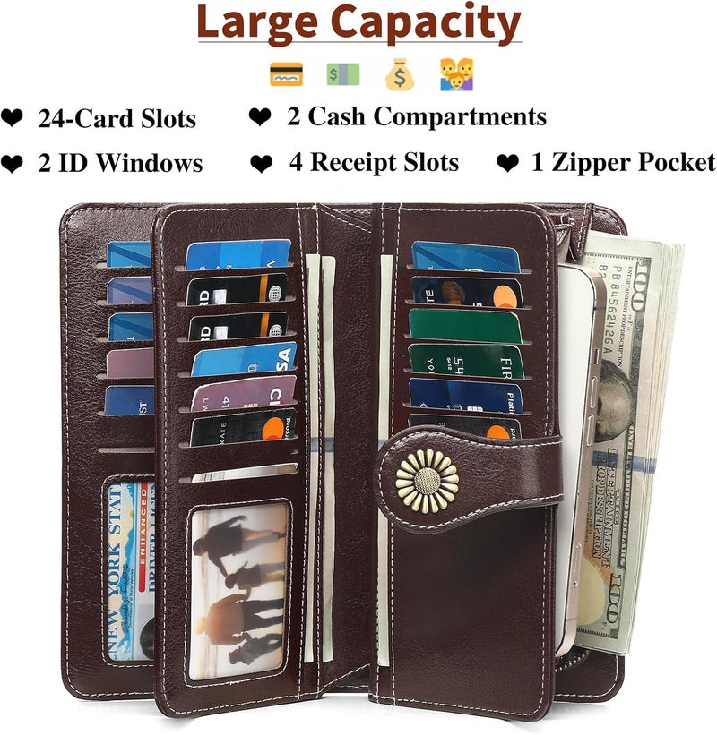 SENDEFN Wallets for Women Leather Credit Card Holder with RFID Blocking Large Capacity Wristlet | with RFID Blocking, Large Capacity, Wristlet, with RFID Blocking, Large Capacity, Wristlet - Image 3